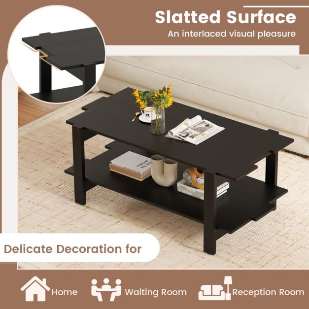 Table basse Coast 2 couches avec étagère de rangement - 115 x 59 x 46 cm - Noir