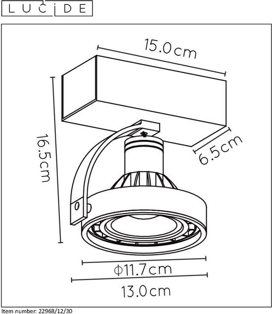 Lucide DORIAN - Plafonnier - Ø 11,7 cm - LED Dim to warm - GU10 (ES111) - 1x12W 2200K/3000K - Noir