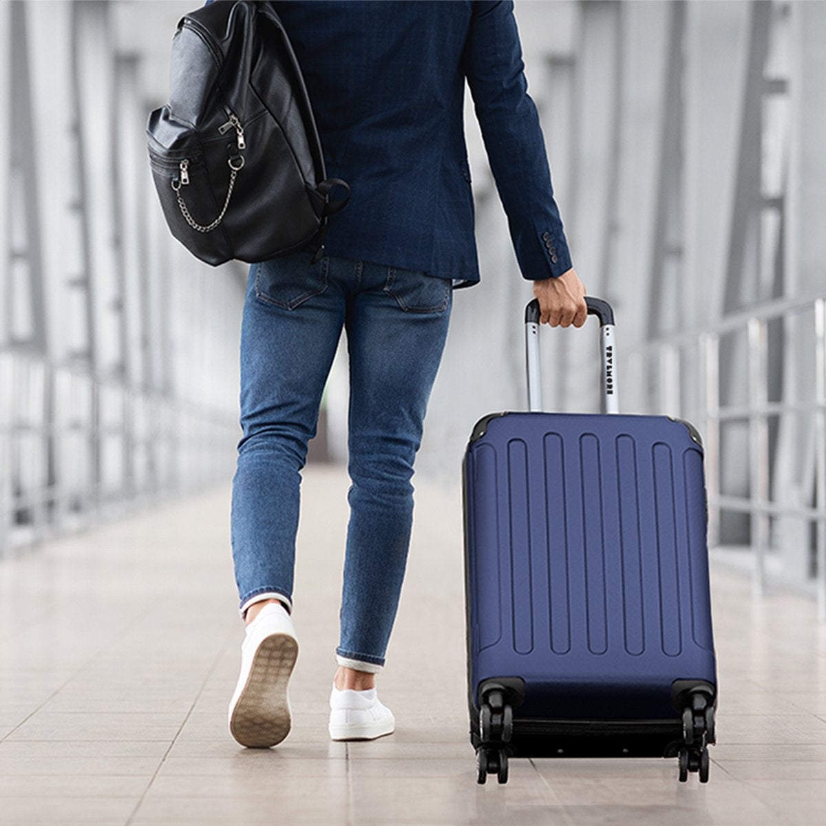 TRVLMORE Bagage à main Valise à roulettes - 54x36x20cm - 38L - Bleu foncé