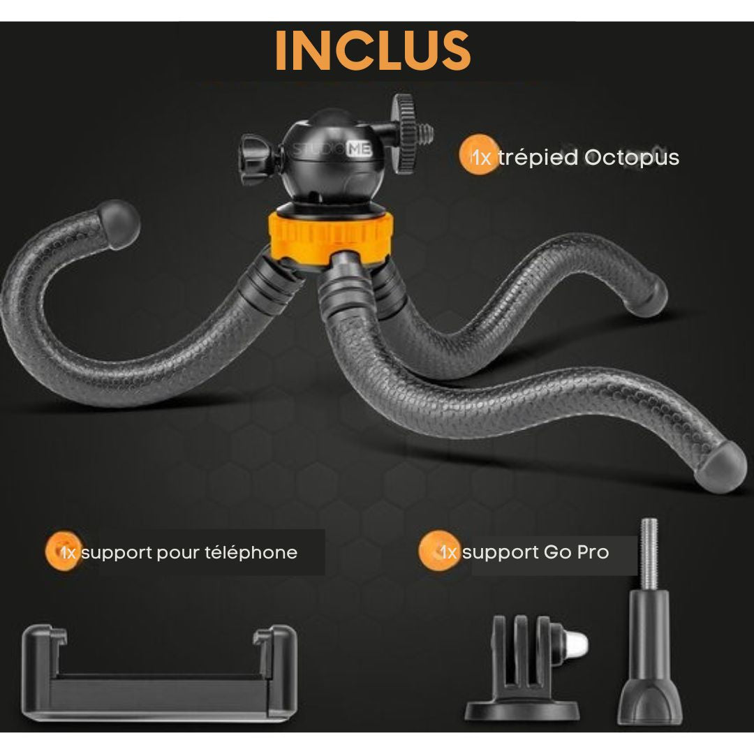 Trépied pour téléphone Studio ME - 25 cm - Flexible - pour appareil photo - Noir - Gorillapod - Support - Télécommande Bluetooth incluse