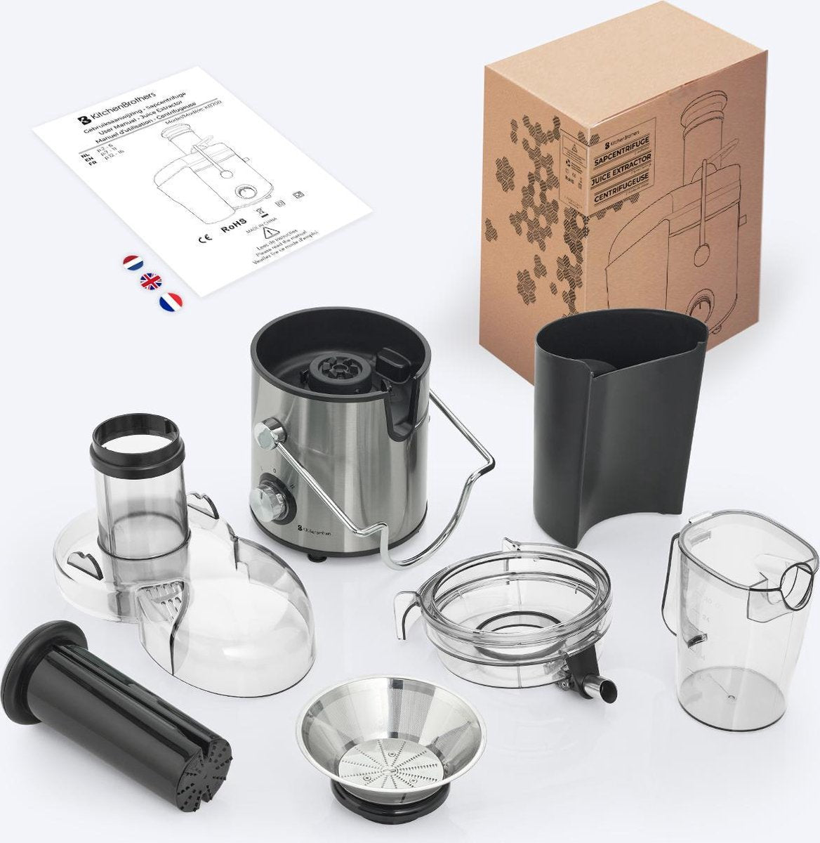 KitchenBrothers Extracteur de jus - Pour légumes et fruits - 1100 ml - 800W - Noir