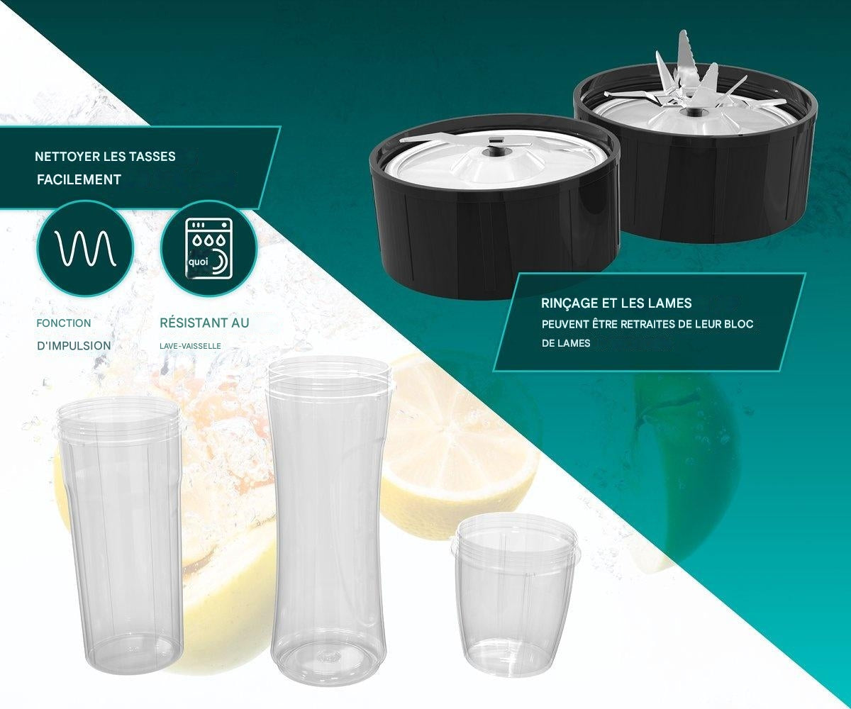Blender FITAGE, Mélangeur à Smoothie, 500w, 2x 650ml