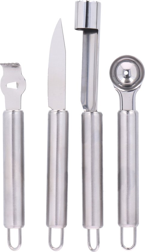alpina Fruit Cutting Set - Set of 4 Pieces - Peeler/ Fruit slicer/ Apple corer/ Melon corer - stainless steel