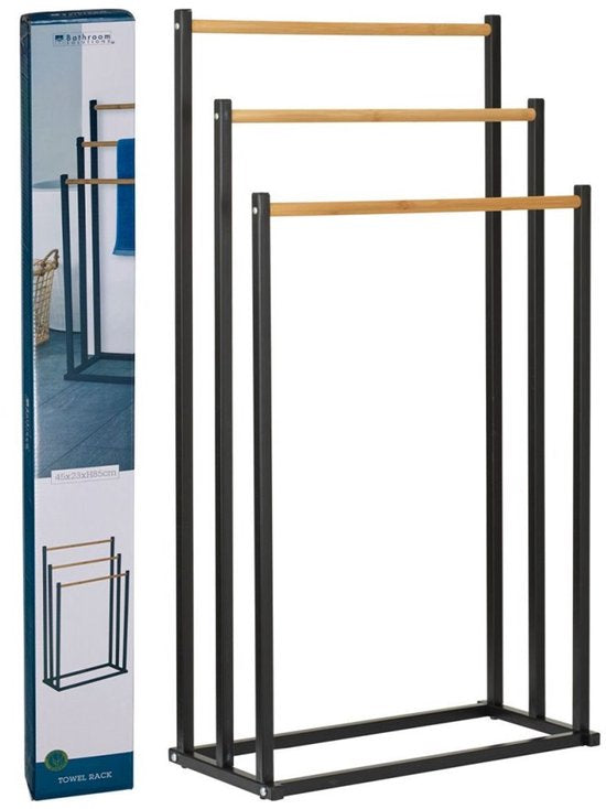Bathroom Solutions Porte-serviettes 45 x 23 x 85 cm Métal/Bambou/Noir