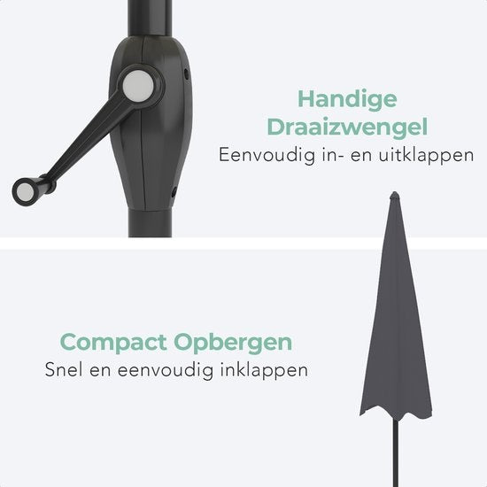 LifeGoods Parasol - Ø270 cm - 30° inclinable - imperméable - avec housse - Gris foncé