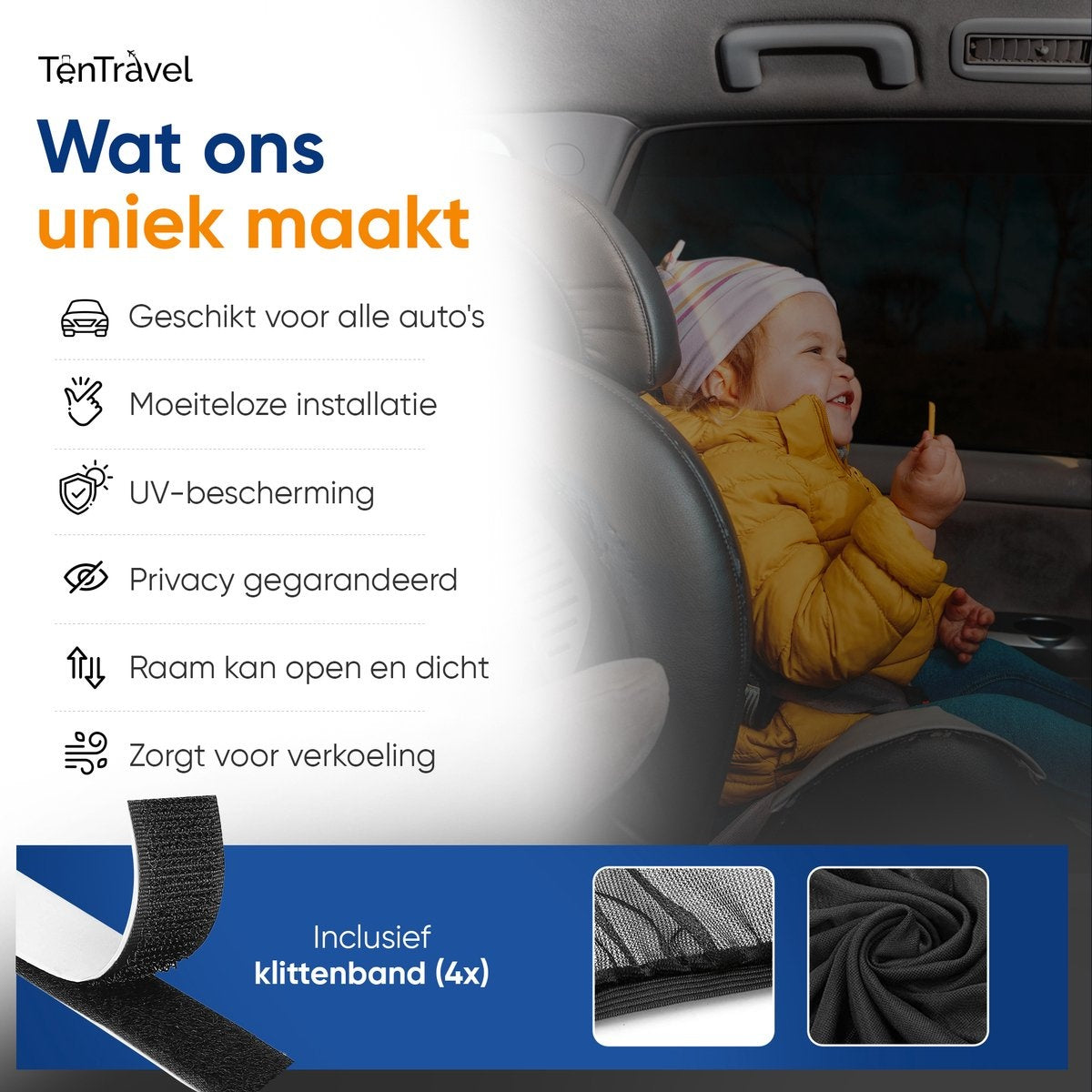 TenTravel Pare-soleil pour voiture - Protection solaire pour bébé et enfant - Pare-soleil pour vitre latérale extra foncée - Protection UV - 2 pièces