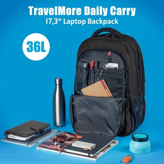 TRVLMORE Sac à dos - 36L - 17.3 inch - Sac à dos pour ordinateur portable - Sac d'école - Unisex - Splashproof Anthracite