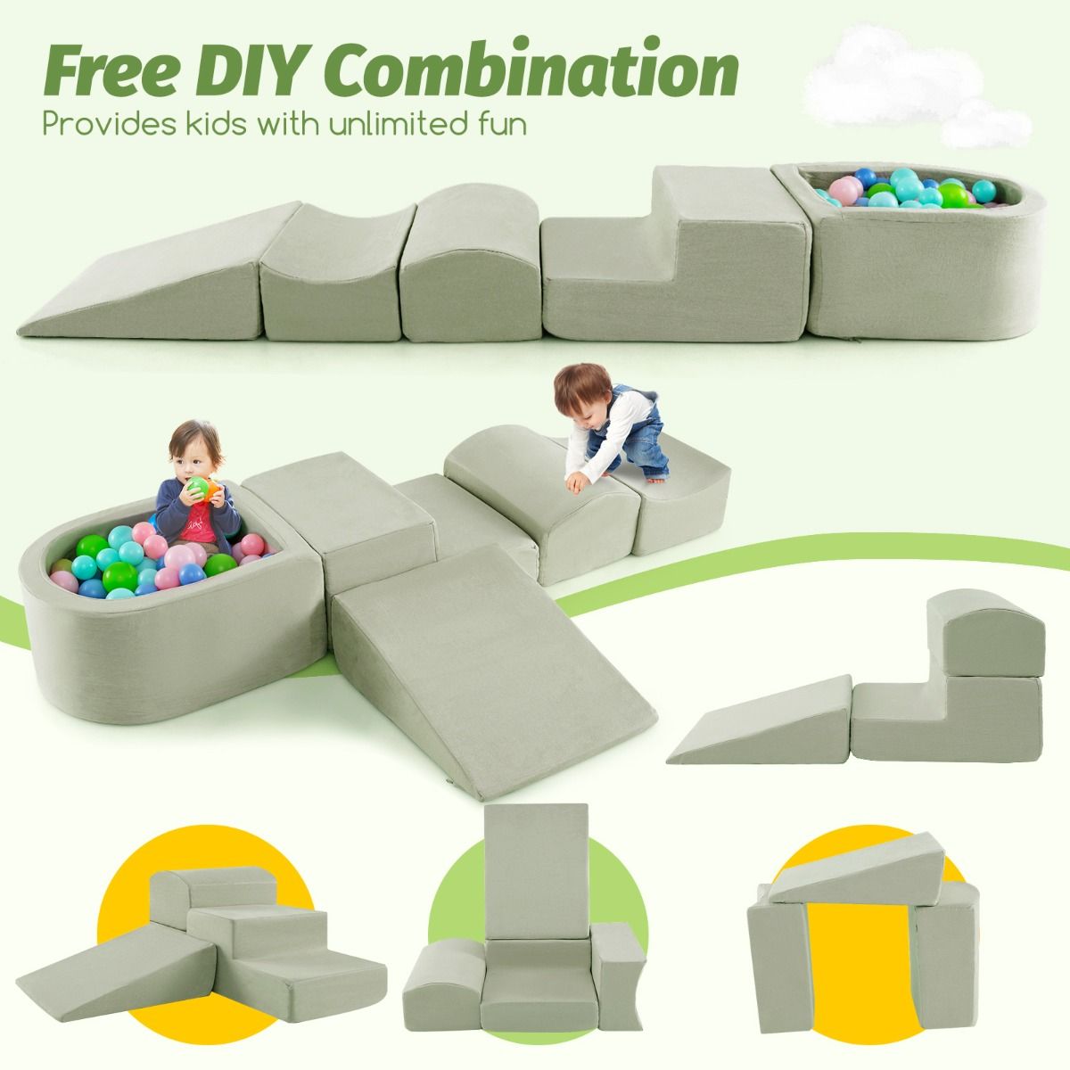 Ensemble d'escalade et de rampage Coast - 5 blocs de jeu souples avec bac à balles - vert