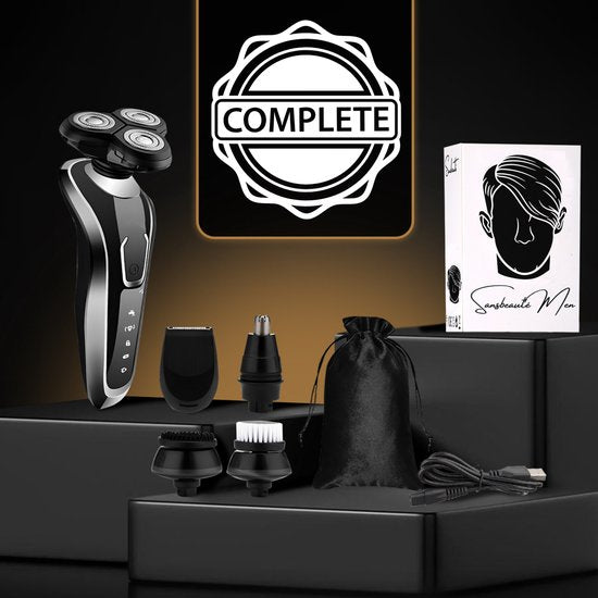 Rasoir électrique 5-en-1 pour hommes avec tondeuse S1110 - Wet & Dry - Tondeuse à barbe - Tondeuse - Tondeuse à nez - 5 accessoires - Rasoir électrique - Étanche