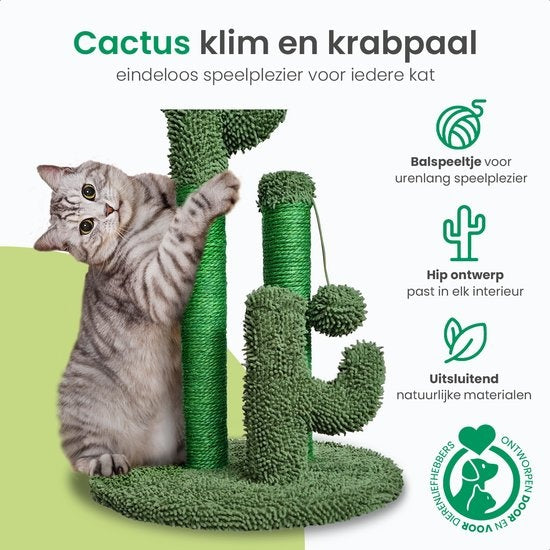 Gopets griffoir Cactus - griffoir Cactus avec corde - griffoir design moderne - meuble à griffer avec jouet - 33 x 52 cm
