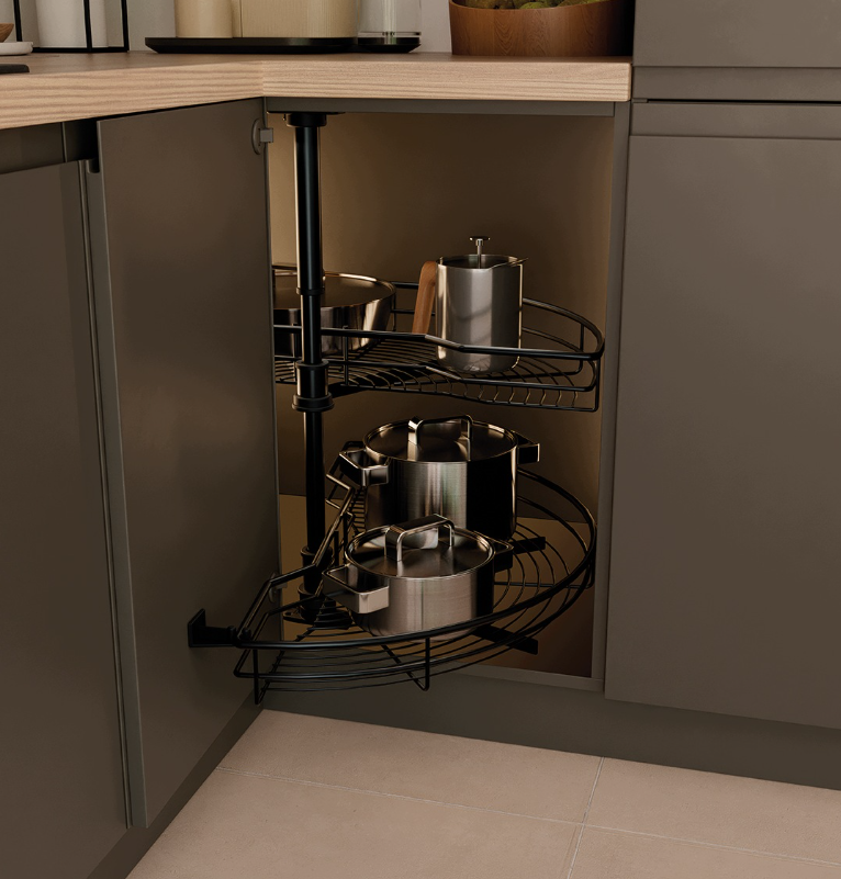 Panier pivotant à 180° Menage Comfort pour armoire de cuisine d'angle - Acier anthracite - 500 mm - 850 x 630-730 x 400 mm