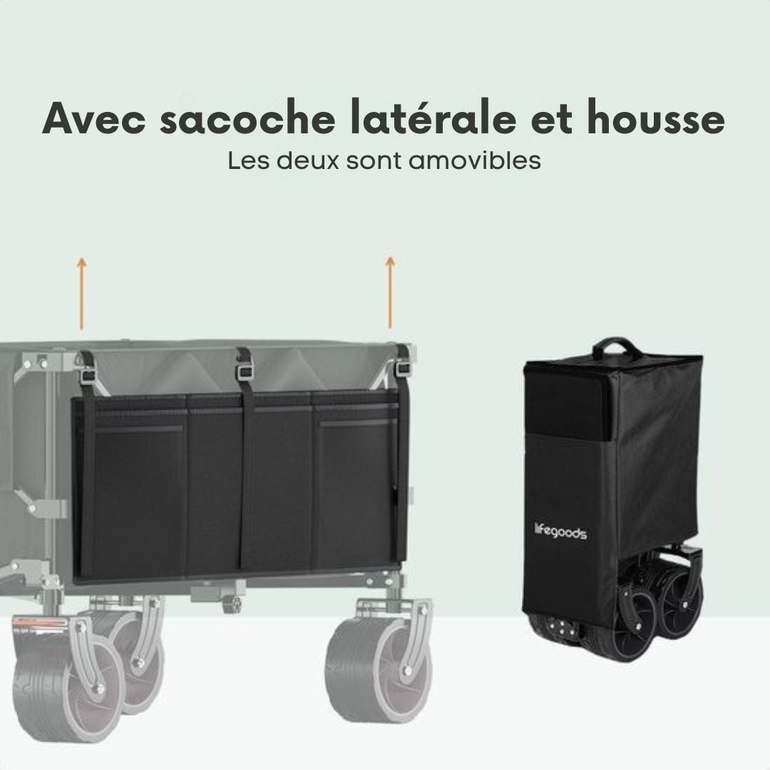 Chariot à roulettes - LifeGoods - XL - pliable - 200L - 150KG de capacité de charge - Noir