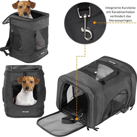 Sac à dos pour chien Cadoca - jusqu'à 12 kg portage confortable réglable - noir
