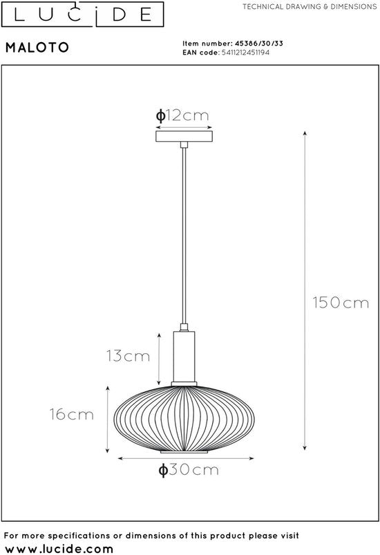 Lucide MALOTO - Suspension - Ø 30 cm - 1xE27 - Vert