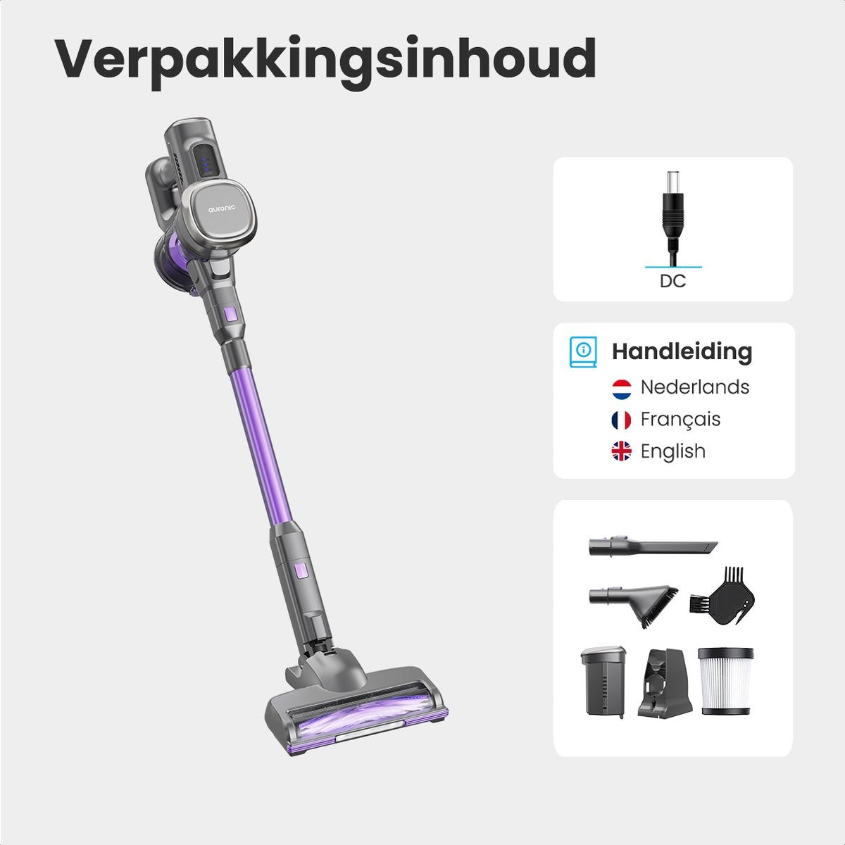 Auronic Stick hoover - Sans fil - Sans sac - Alimenté par batterie - Autonome - 220 W - Gris/Pourpre