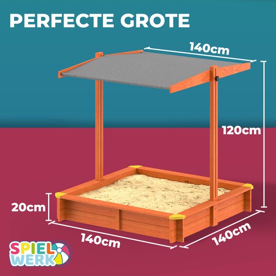 Spielwerk Sandbox - Bois Toit ouvrant UV 50+ Max - 140x140x120cm
