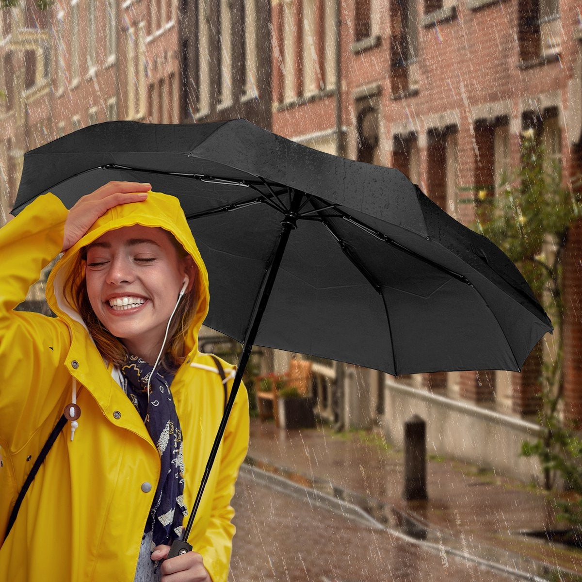 TRVLMORE Parapluie automatique Storm - jusqu'à 100km p/h - Ø 107 cm - Noir