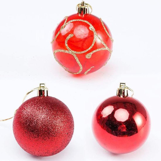 Boules de Noël Deuba - Lot de 102 boules en plastique Ø3-6cm - Rouge brillant mat