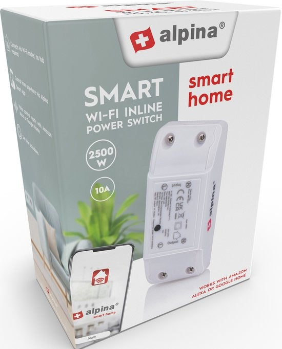alpina Smart Home - Interrupteur intelligent - 230V/10A - Montage dans le câble - Programmation - alpina Smart Home App - Google Home - Amazon Alexa
