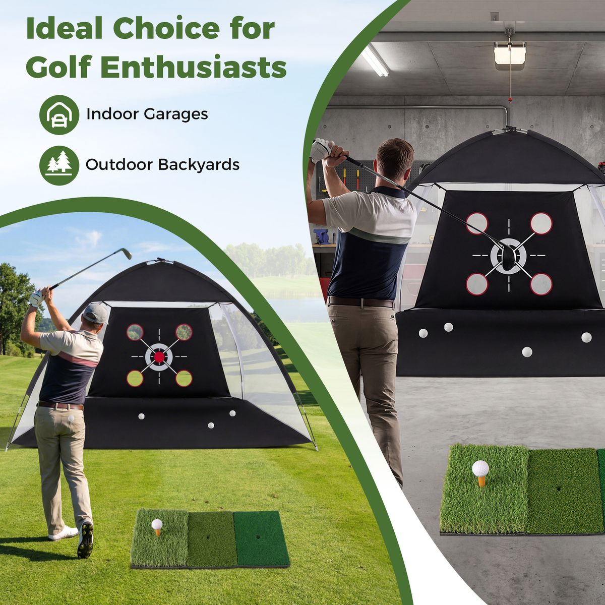 Filet d'entraînement de golf Coast avec tapis de départ - sac de transport et support de frappe inclus - utilisable à l'intérieur comme à l'extérieur - noir