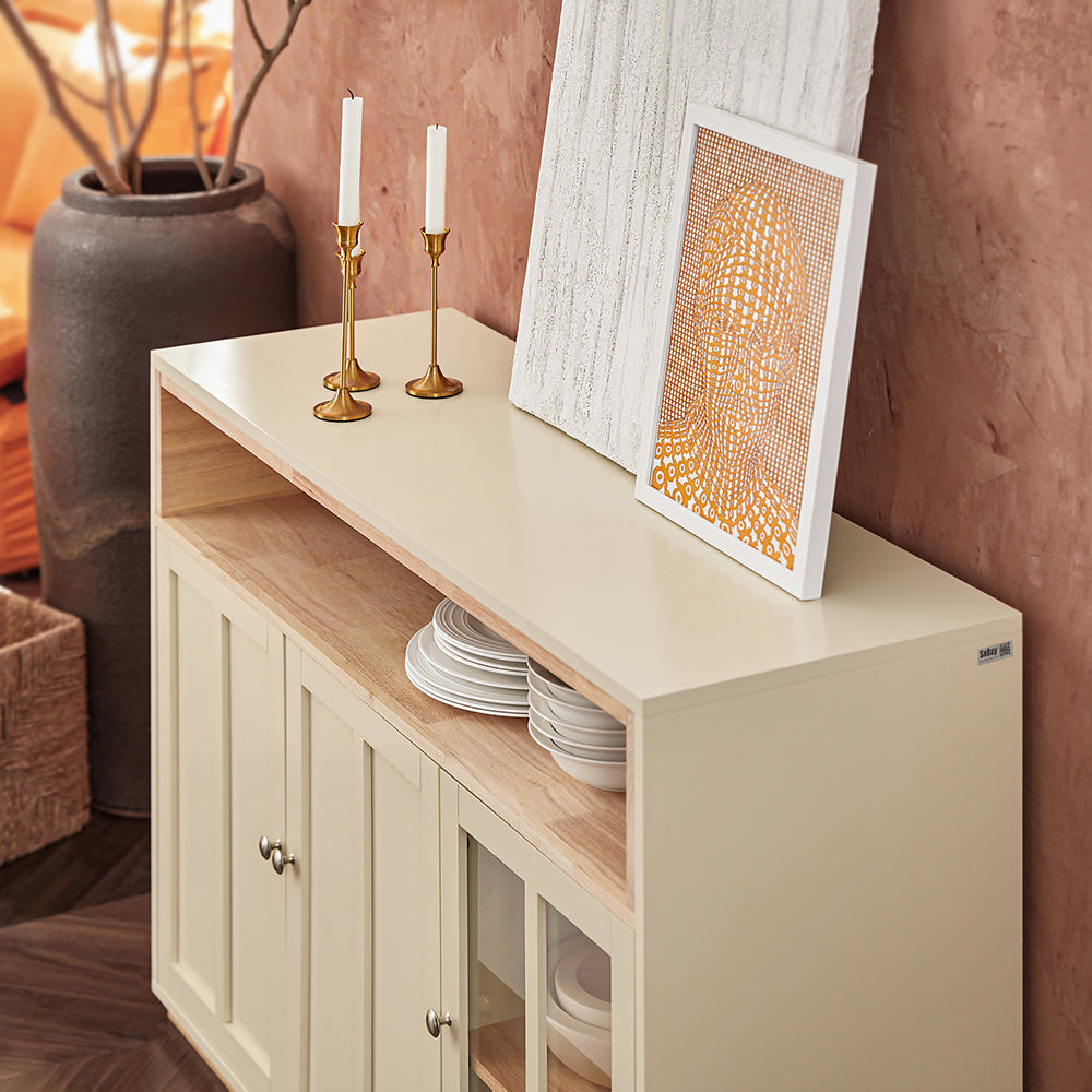 SoBuy Crédence - FSB81-MI- Meuble de cuisine - Max. 70 kg - 120 x 40 x 90 cm - Beige