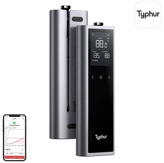 Typhur Sync One - Sonde à 6 capteurs - Thermomètre à viande sans fil - Thermomètre pour barbecue - Bluetooth et Wi-Fi - Étanche et résistant à la chaleur - Autonomie de la batterie jusqu'à 50 heures - Intégration intelligente via une application - Compact