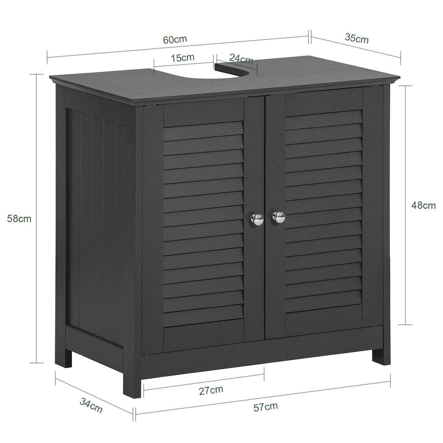Meubles de salle de bain - SoBuy - 2 portes et 2 étages - 60x35x58 cm - Gris