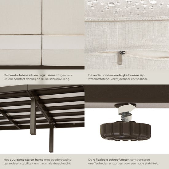 tectake® - Canapé de jardin Comosa - Couchage 2 places - Banc de jardin - Canapé de jardin 2 places - Coussins d'assise et de dossier déperlants et ultra-épais - Capacité 125kg par place - Marron/beige