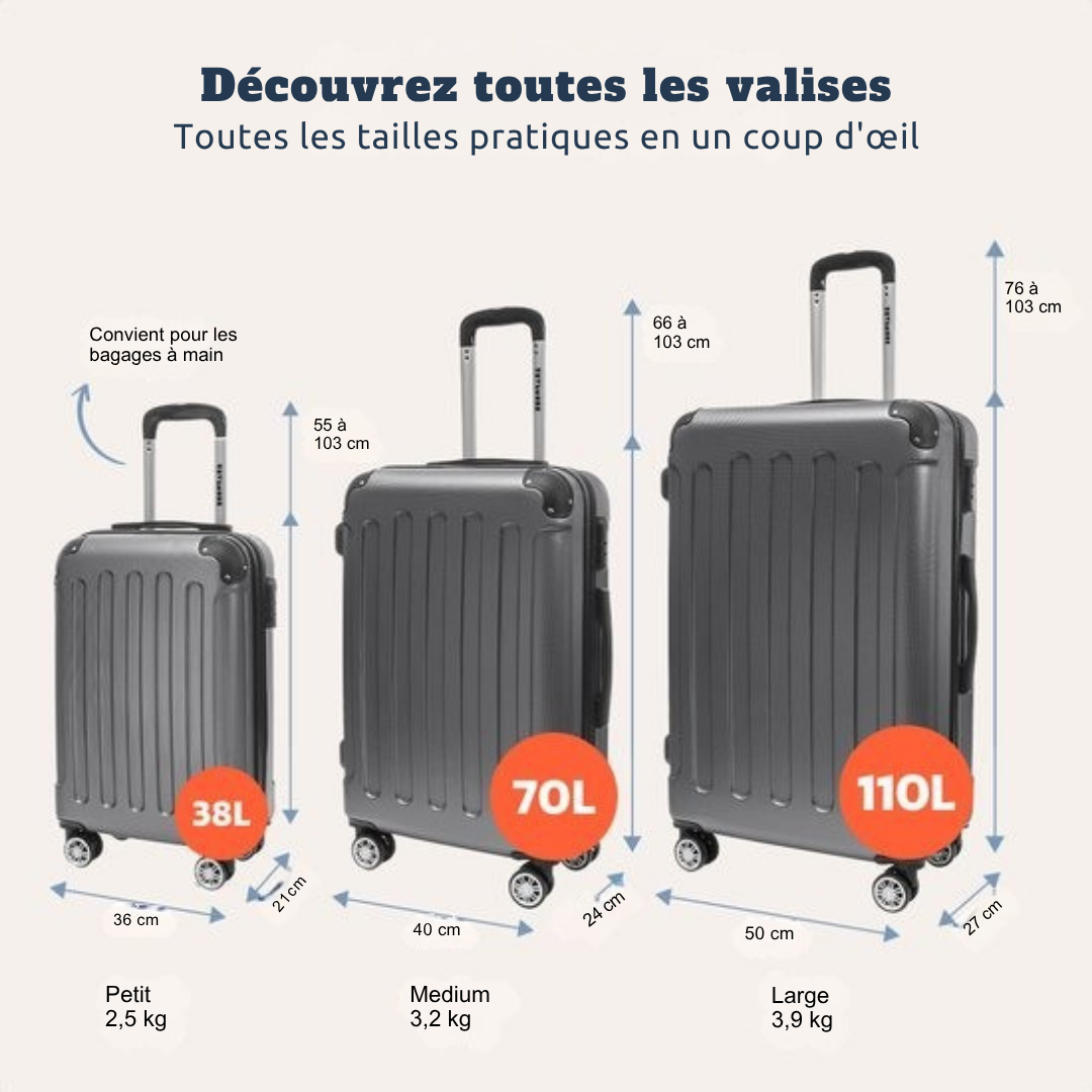 TRVLMORE Bagage à main Valise à roulettes - Serrure à chiffres - 54x36x20cm - 38L - Gris foncé