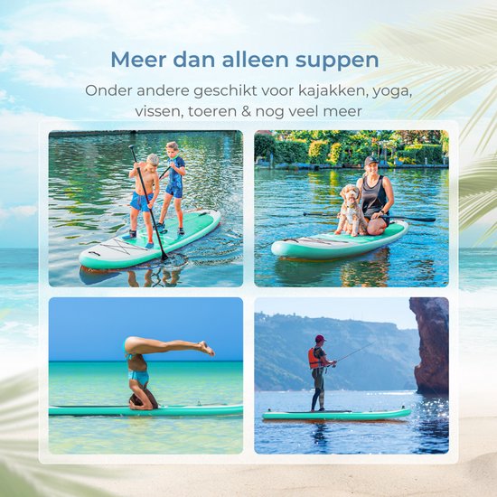 Supper Sup Board - Max. 120KG - Gonflable - Planche à pagaie - Pompe - Aileron - Leash - Sac de transport - 285 x 76 cm - Turquoise