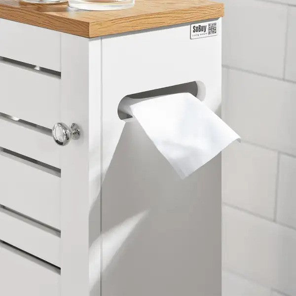 Sobuy - Meuble de toilette avec porte-papier -Blanc - 20x75x18 cm