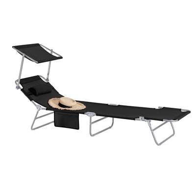 SoBuy Chaise longue avec parasol - Noir - 195x90x63cm