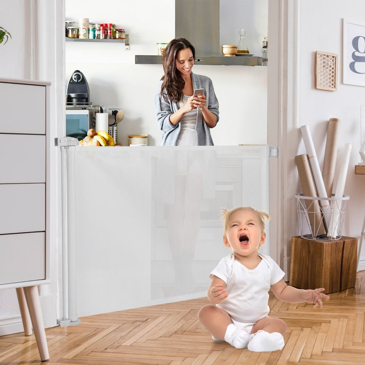 Coast Barrière de bébé - Extensible - 6-24 mois - 132 x 85,5 cm - Blanc