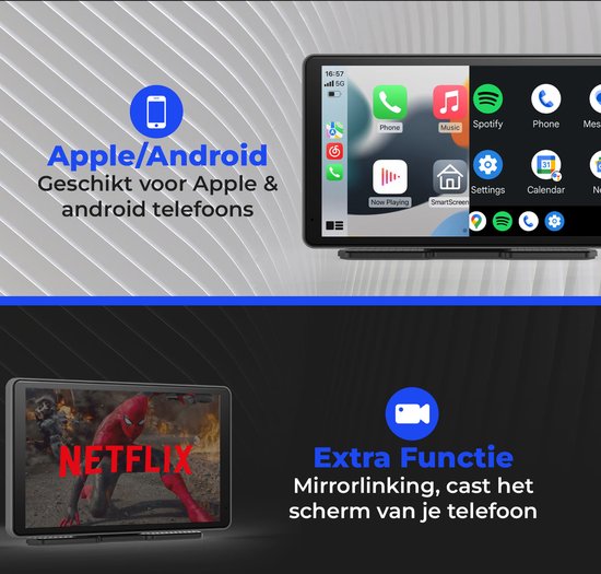 CarMe Écran CarPlay 7 pouces - Apple CarPlay et Android Auto (sans fil) - Écran tactile - Système de navigation automobile - Convient à Apple CarPlay et Android Auto - Écran Android Auto