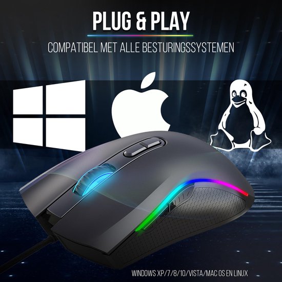 Strex Gaming Mouse with RGB LED - 3200 DPI - 7 Buttons - Windows and MAC - Game Mouse