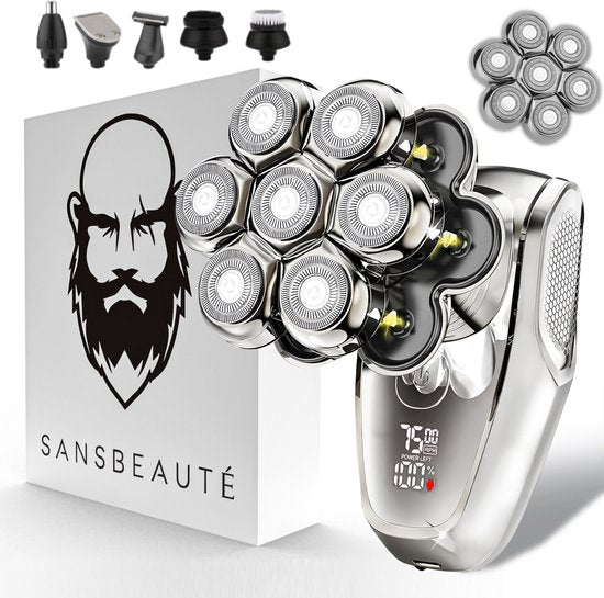 Rasoir 6-en-1 pour hommes + tête de rasage supplémentaire - tondeuse - sansbeauté® SkullSharp MAX - rasoir électrique pour le visage et la tête - rasage - rasage de la tête - humide et sec - électrique