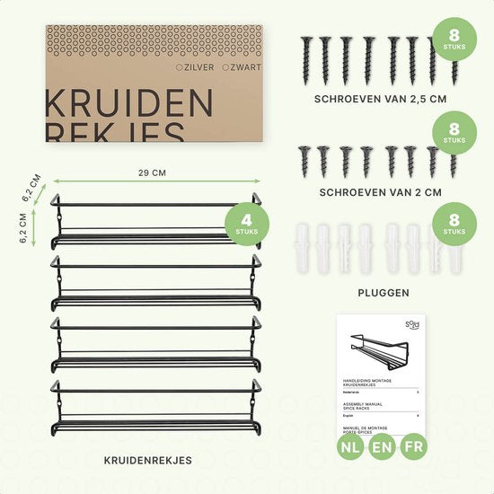 Portoir à herbes suspendu - Organisateur d'herbes - 4 Portoirs à herbes - Pour 24 pots d'herbes - Acier inoxydable Noir mat
