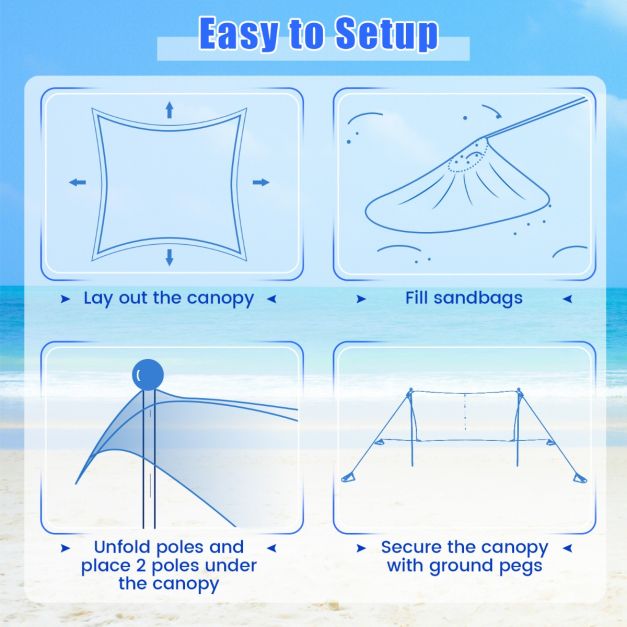 Tente de plage Coast - Portable - Anti-UV - UPF50+ - 300x300cm - Bleu