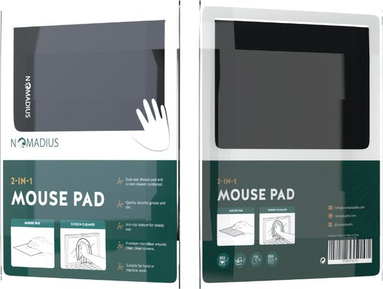 Nomadius 2-in-1 Mouse Pad - Tapis de souris avec revêtement antidérapant - Nettoyeur d'écran - Pliable, portable, multi-usages - Tapis de souris - Idéal pour les déplacements et comme lingette de nettoyage d'écran - Tapis de souris - Tapis de souris - Acc