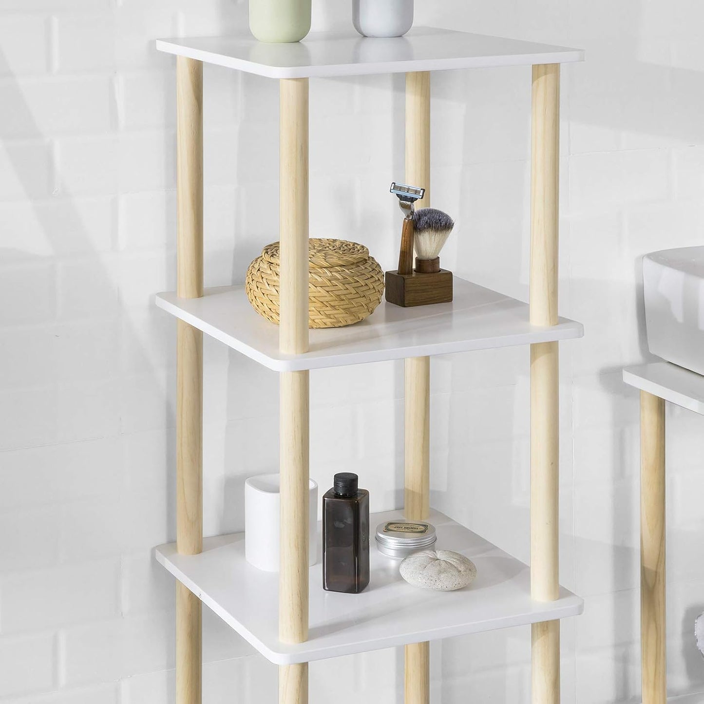 SoBuy Armoire de rangement - Naturel - Max. 10 kg par étagère - 36 x 36 x 106 cm - Blanc