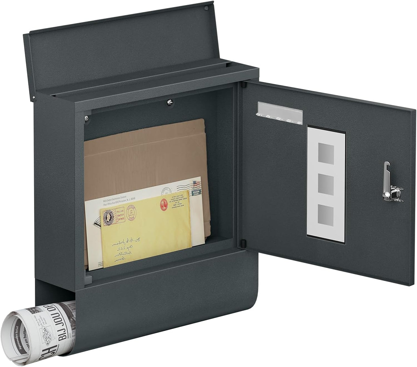 Boîte aux lettres Woltu avec boîte à journaux - Anthracite - 30,5 x 33,5 x 10 cm - Verrouillable avec fenêtre de visualisation et plaque signalétique