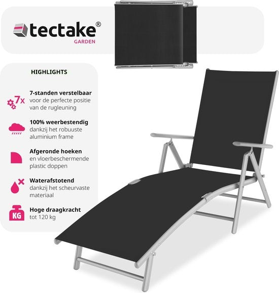 tectake® - bain de soleil - dossier réglable - noir/argenté