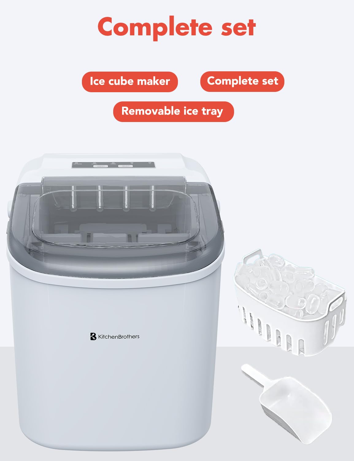 KitchenBrothers Machine à glaçons - 1,2 litre - 95 Watt - 32D x 31B x 25H - Blanc