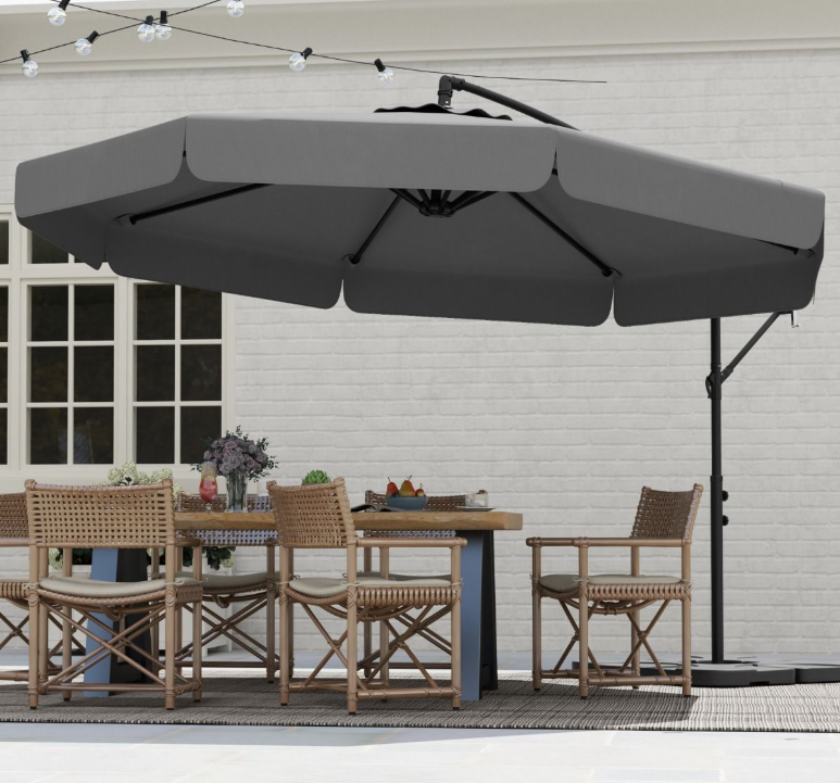 Parasol flottant Coast 305 cm avec housse de protection et Volant - Gris
