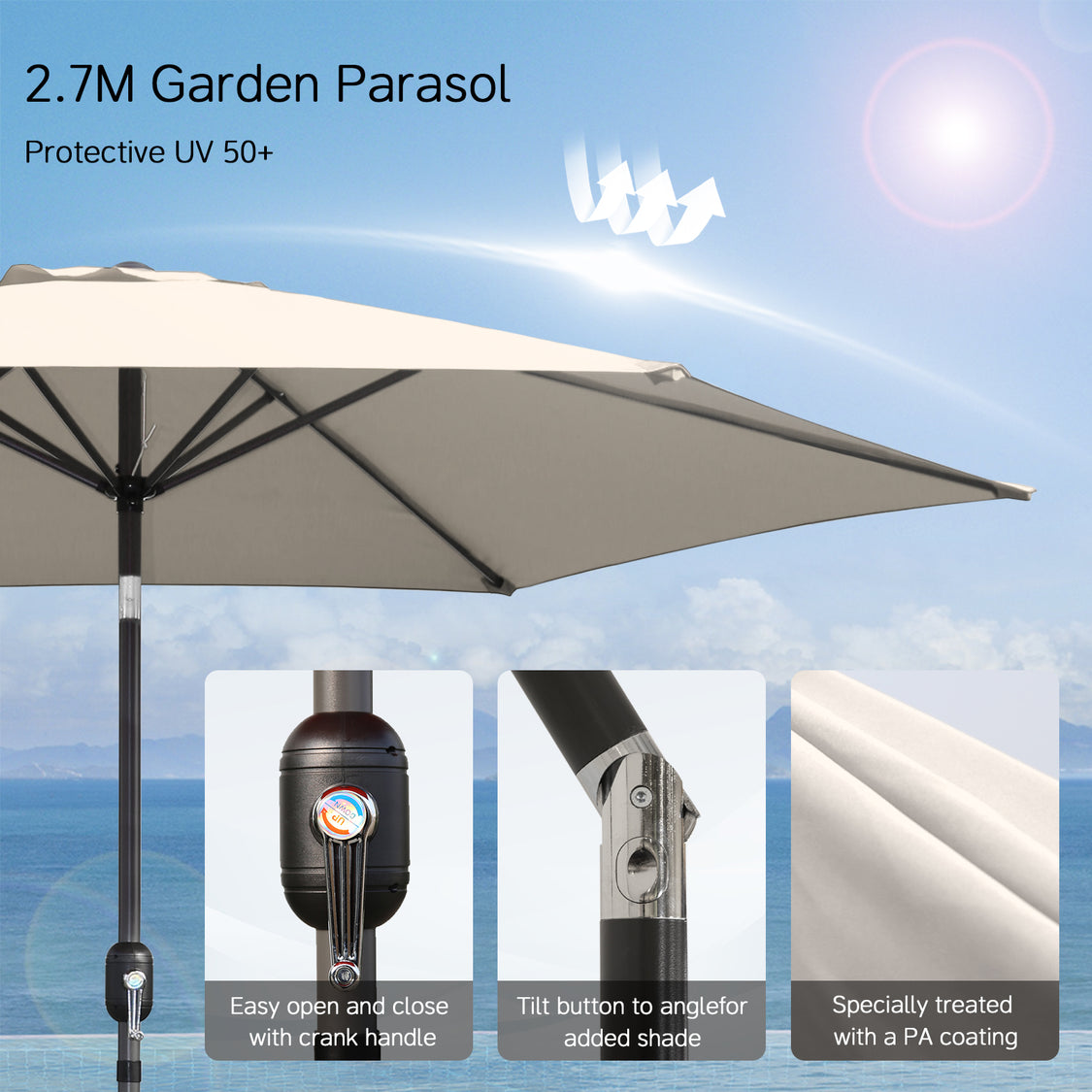 Parasol Angel Living - Ø300 cm - Inclinable - Beige