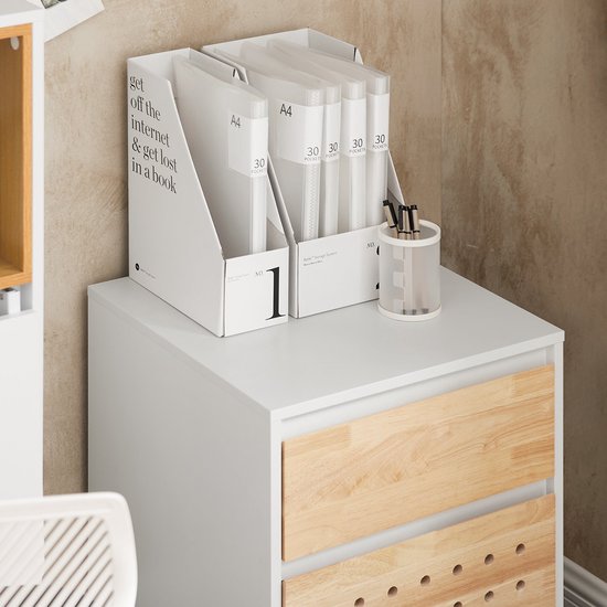 SoBuy ASK06-WN Armoire de bureau - Armoire à imprimante blanche avec tiroirs et roulettes