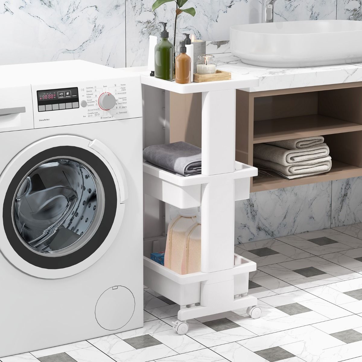 Coast Chariot de stockage - 3 couches - Plastique - Max. 50 kg - 45 x 30 x 81 cm - Blanc