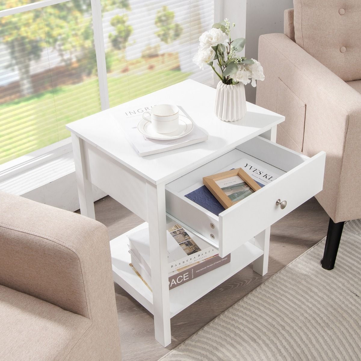 Table de chevet Coast 2-stage night sideboard table de chevet moderne avec tiroir blanc