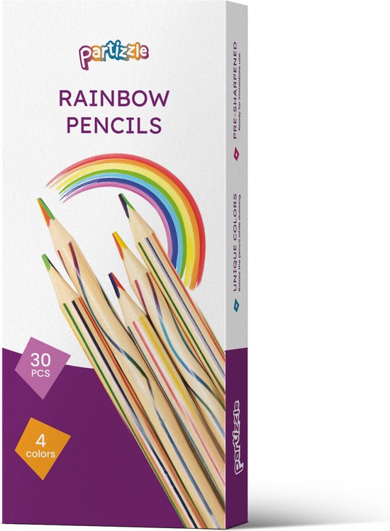Partizzle 30x Crayons de couleur arc-en-ciel - Cadeaux de distribution de crayons - Grabbelton Crafts Treat Gifts - Apprentissage créatif du dessin et du coloriage - Pour enfants et tout-petits/adultes