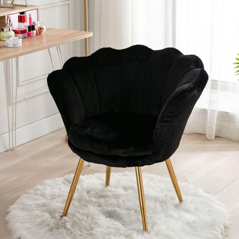 Fauteuil d'appoint Wahson en velours - Fauteuil moderne de coiffure avec dossier en forme de pétales de fleur - Noir